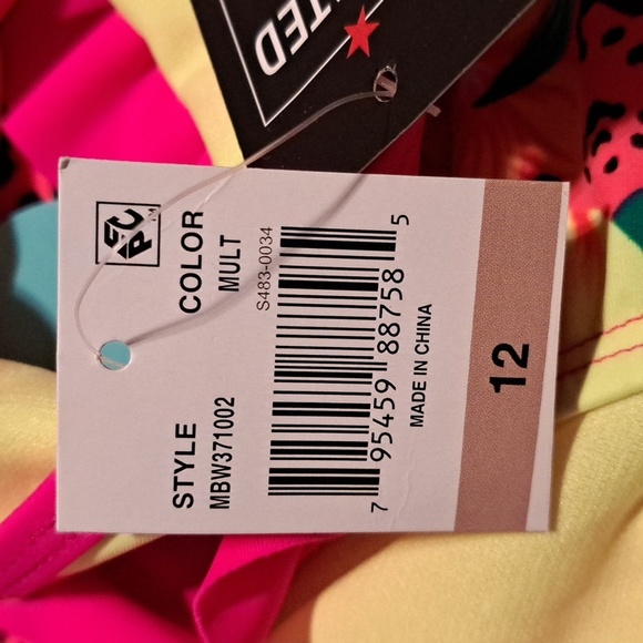 Breaking Waves girls size 12 bright floral print with pink ruffle bikini, NWT - Picture 7 of 7